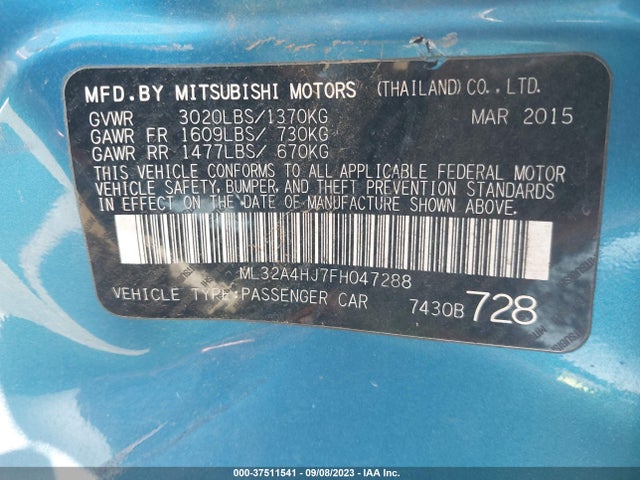 ML32A4HJ7FH047288 Mitsubishi Mirage Es/rf