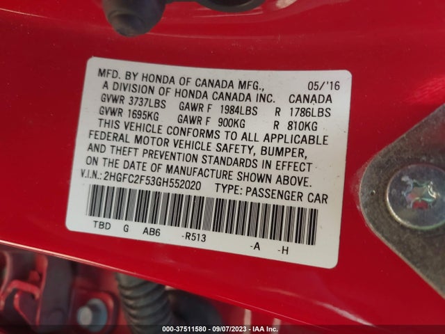 Honda Civic Sedan Lx 2016 2HGFC2F53GH552020 Image 9