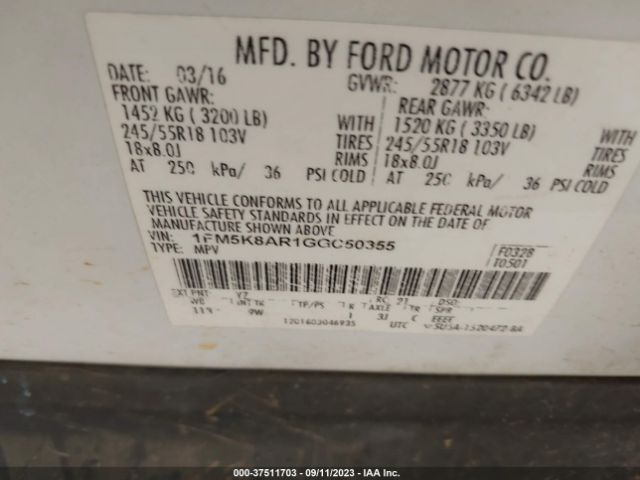 1FM5K8AR1GGC50355 Ford UTILITY POLICE