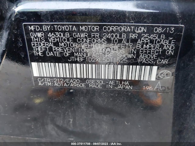 Lexus IS 250 2014 JTHBF1D2XE5011525 Image 9