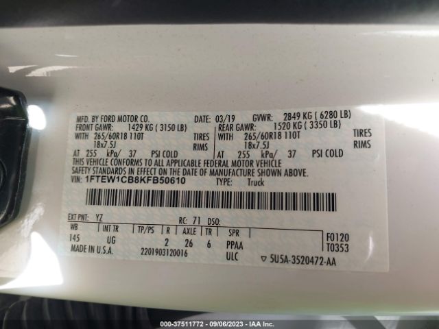 1FTEW1CB8KFB50610 Ford F-150 Xl/xlt