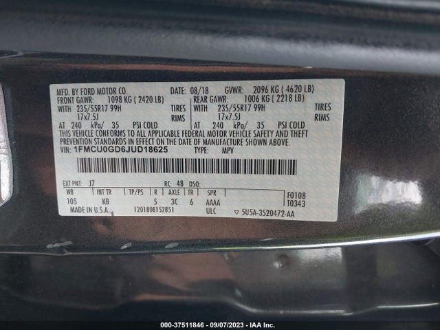 Ford ESCAPE SE 2018 1FMCU0GD6JUD18625 Image 9