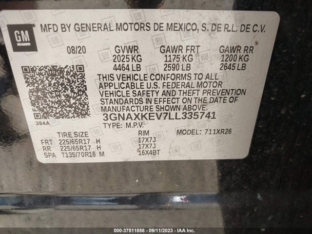 Chevrolet EQUINOX LT 2020 3GNAXKEV7LL335741 Image 9
