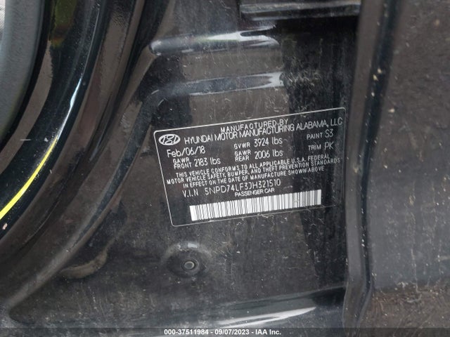 2018 HYUNDAI ELANTRA SE VIN: 5NPD74LF3JH321510