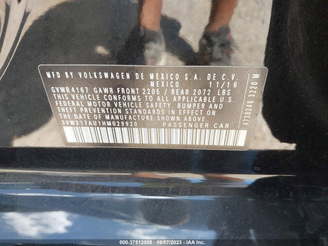 3VW217AU1HM029920 Volkswagen GOLF S
