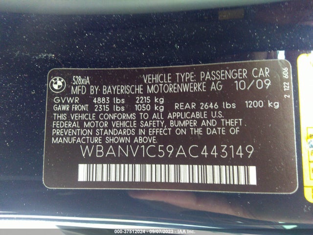2010 BMW 5 SERIES 528I XDRIVE VIN: WBANV1C59AC443149