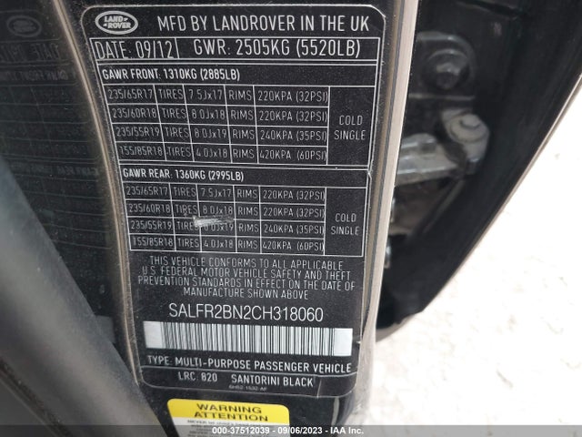 2012 LAND ROVER LR2 HSE VIN: SALFR2BN2CH318060