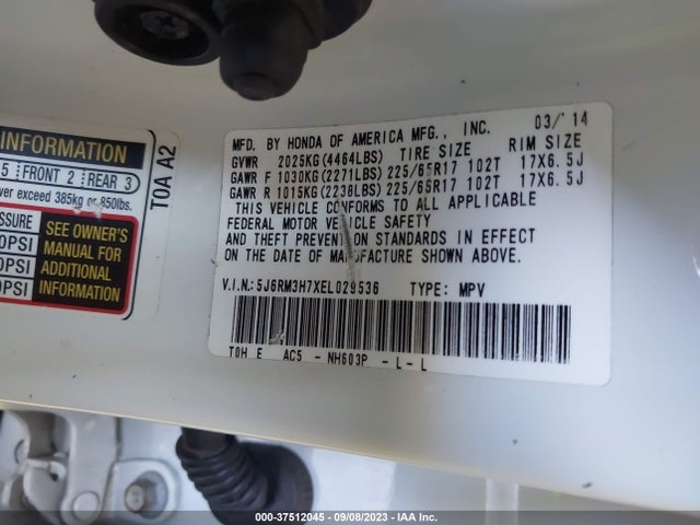 Honda Cr-v Ex-l 2014 5J6RM3H7XEL029536 Image 9