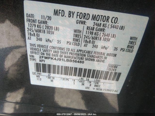 2FMPK4J91LBB56480 Ford Edge Sel/st Line