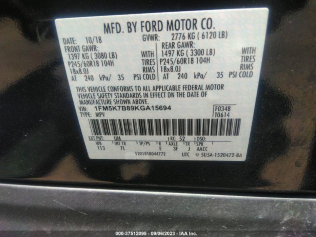 1FM5K7B89KGA15694 Ford Explorer Base