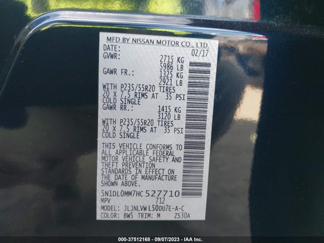 2017 INFINITI QX60 VIN: 5N1DL0MM7HC527710