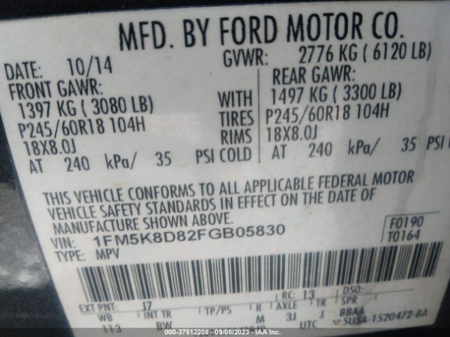 1FM5K8D82FGB05830 Ford EXPLORER XLT