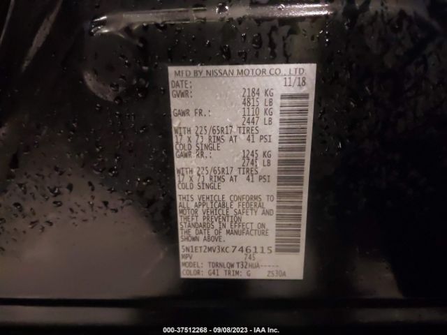 5N1ET2MV3KC746115 Nissan Rogue Sv Hybrid