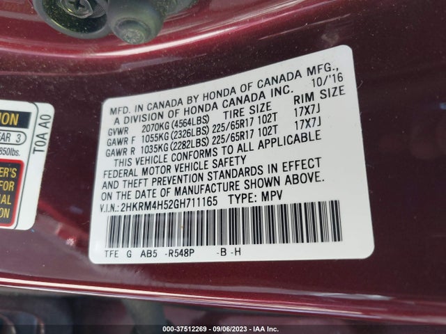 Honda CR-V EX 2016 2HKRM4H52GH711165 Image 9