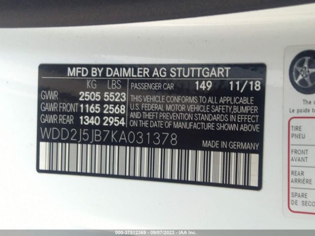 WDD2J5JB7KA031378 Mercedes-Benz Cls Cls 450