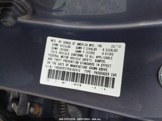 Honda Accord Sedan Lx 2015 1HGCR2F37FA192473 Image 9