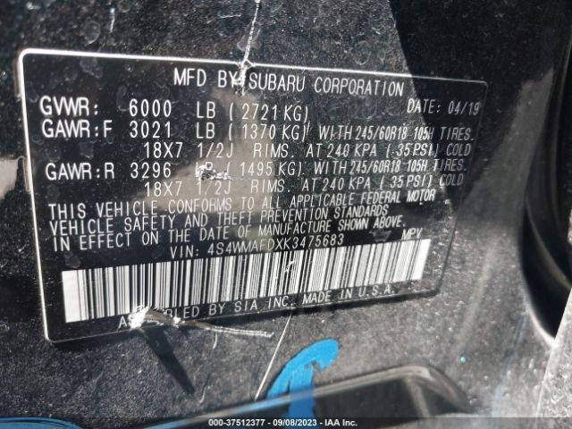 4S4WMAFDXK3475683 Subaru Ascent Premium
