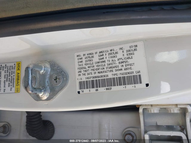 2008 HONDA ACCORD SDN EX-L VIN: 1HGCP36868A083626