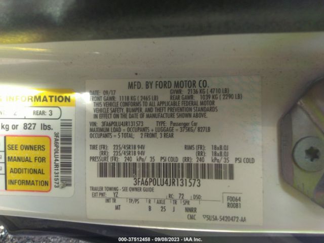 3FA6P0LU4JR131573 Ford Fusion Hybrid Se