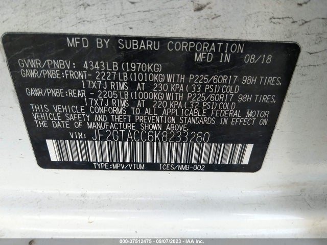 Subaru Crosstrek Premium 2019 JF2GTACC6K8233260 Image 9