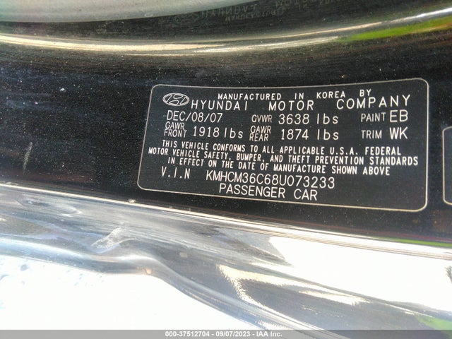 2008 HYUNDAI ACCENT GS VIN: KMHCM36C68U073233