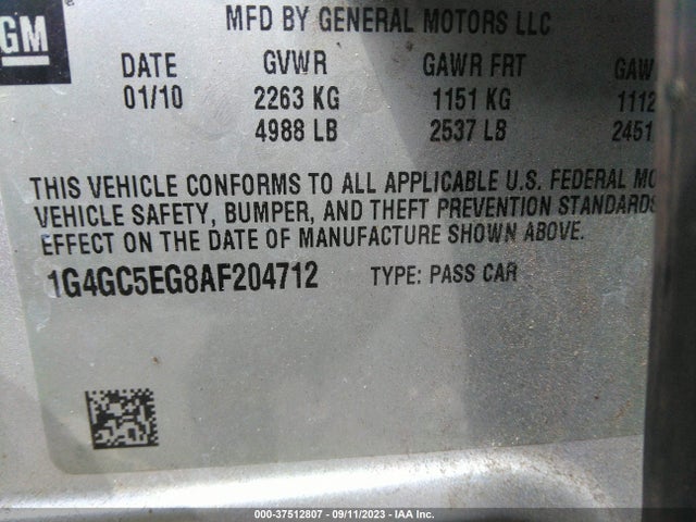 2010 BUICK LACROSSE CXL VIN: 1G4GC5EG8AF204712