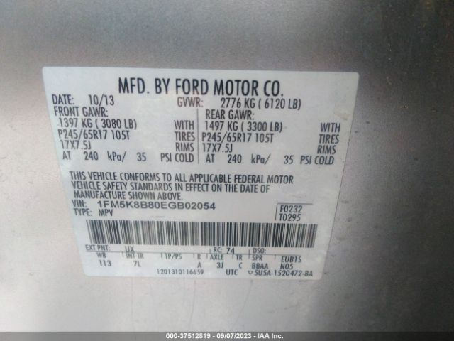 1FM5K8B80EGB02054 Ford Explorer Base