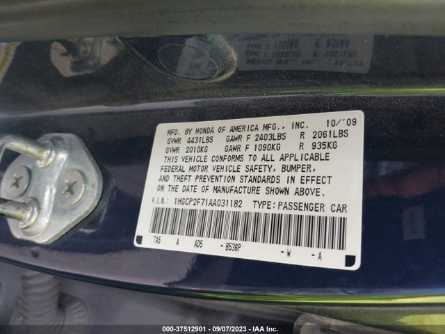 2010 HONDA ACCORD SDN EX VIN: 1HGCP2F71AA031182