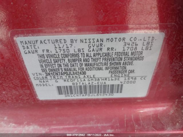 3N1CN7AP0JL842430 Nissan Versa Sedan S Plus