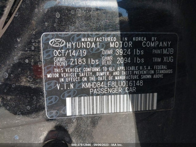 2020 HYUNDAI ELANTRA SEL VIN: KMHD84LF8LU016148