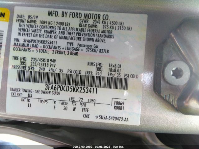 3FA6P0CD5KR253411 Ford FUSION SEL