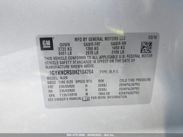 1GYKNCRS0HZ104764 Cadillac Xt5 Premium Luxury Fwd