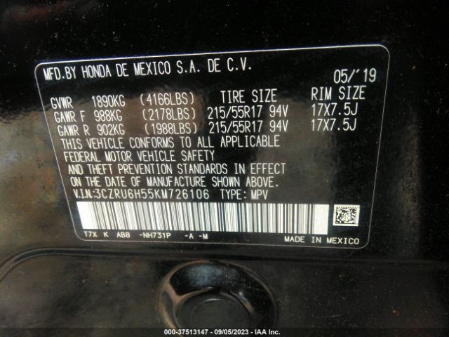 3CZRU6H55KM726106 Honda HR-V EX