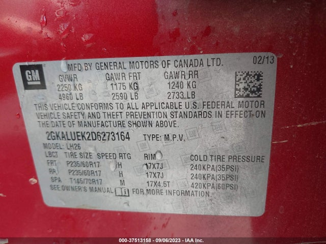 2013 GMC TERRAIN SLT VIN: 2GKALUEK2D6273164