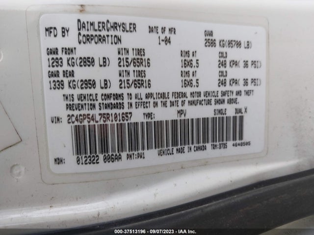 2005 CHRYSLER TOWN & COUNTRY TOURING VIN: 2C4GP54L75R101657