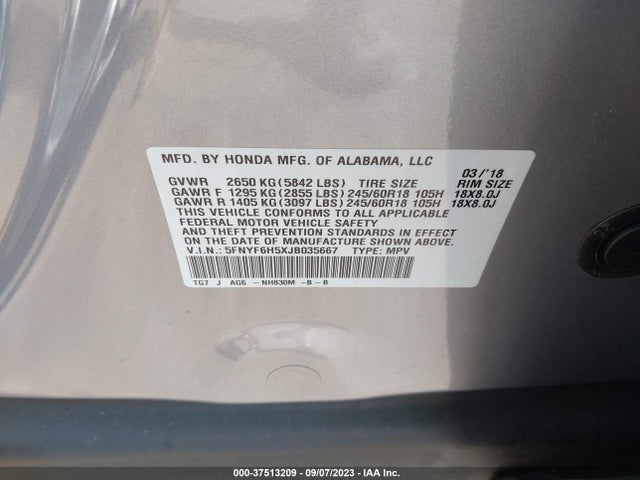 Honda Pilot Ex-l 2018 5FNYF6H5XJB035667 Image 9