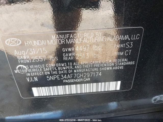 2016 HYUNDAI SONATA 2.4L SPORT VIN: 5NPE34AF7GH297174