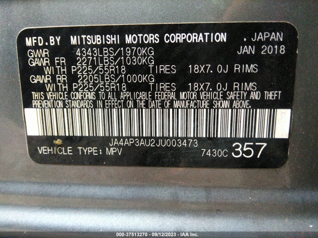 JA4AP3AU2JU003473 Mitsubishi Outlander Sport 2.0