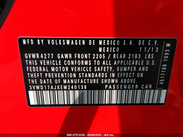 2014 VOLKSWAGEN JETTA SEDAN SE VIN: 3VWD17AJXEM240138