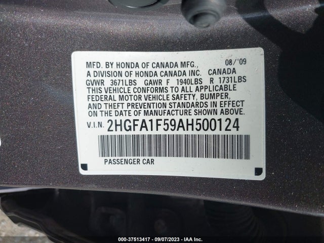 2010 HONDA CIVIC LX VIN: 2HGFA1F59AH500124