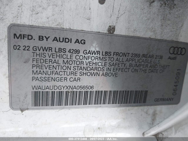 WAUAUDGYXNA056506 Audi A3 Sedan Premium