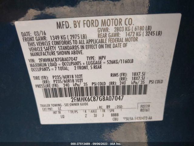 2FMHK6C87GBA07047 Ford FLEX SEL