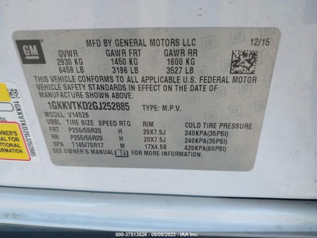 1GKKVTKD2GJ252885 GMC Acadia Denali