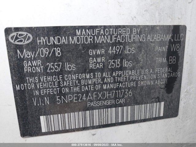 Hyundai SONATA SE 2018 5NPE24AFXJH711736 Image 9