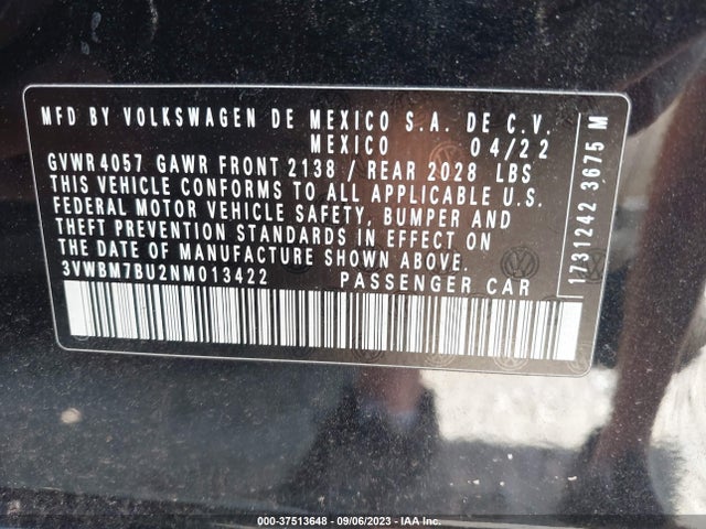3VWBM7BU2NM013422 Volkswagen Jetta Sport