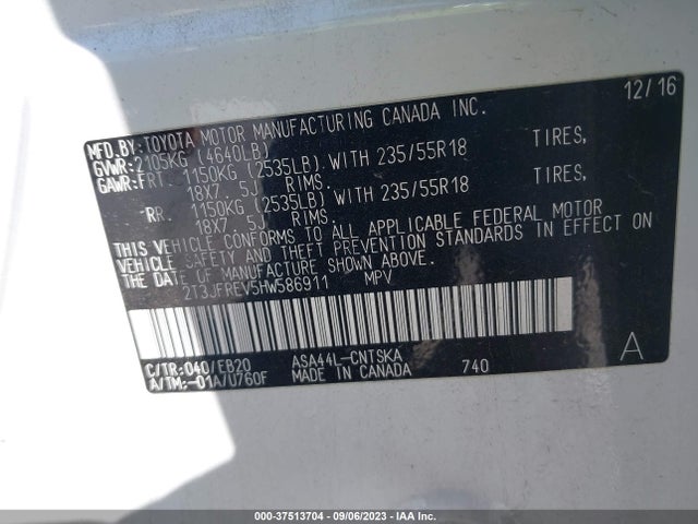 2017 TOYOTA RAV4 SE VIN: 2T3JFREV5HW586911