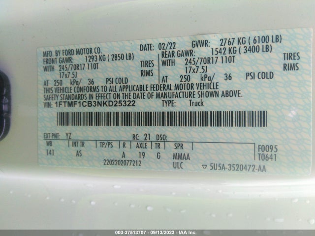 Ford F-150 Xl/xlt 2022 1FTMF1CB3NKD25322 Image 9