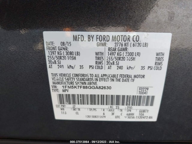 1FM5K7F88GGA82630 Ford Explorer Limited