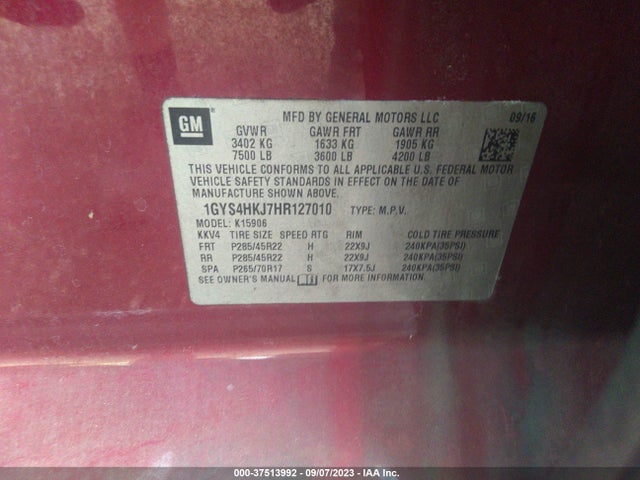 1GYS4HKJ7HR127010 Cadillac Escalade Esv Luxury