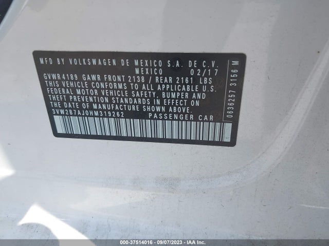 3VW2B7AJ0HM319262 Volkswagen Jetta 1.4t S